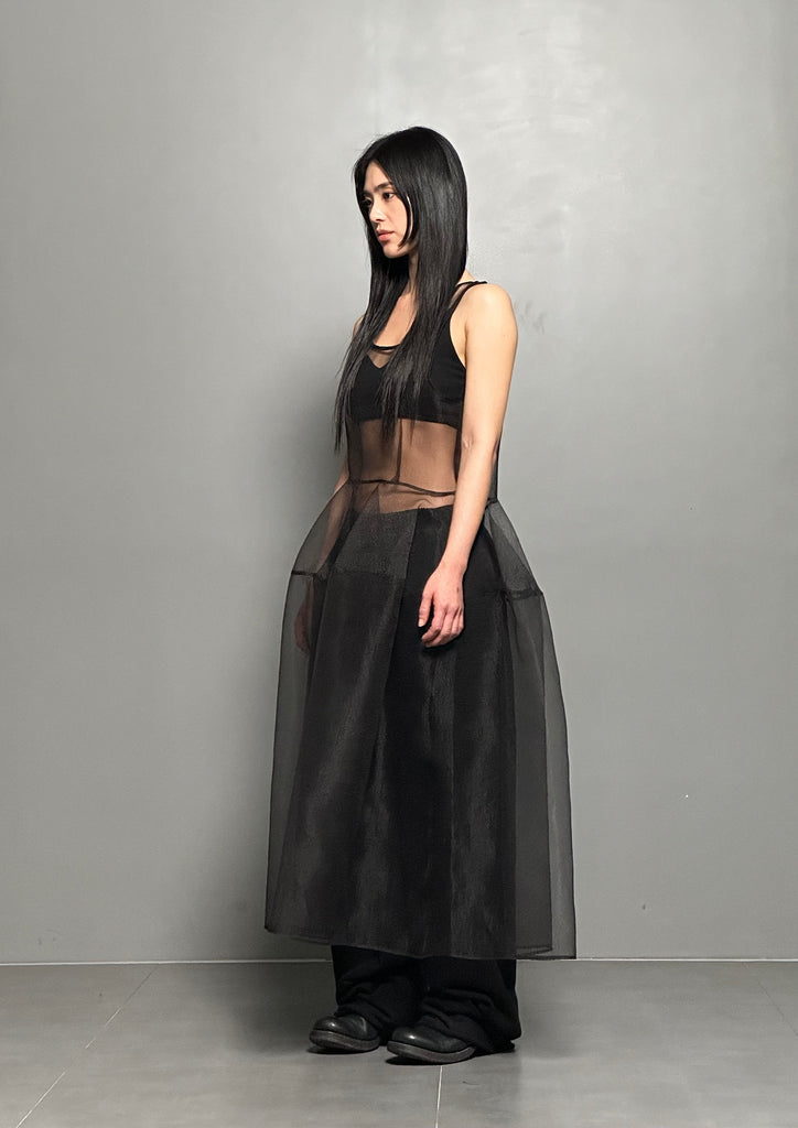 SS24 AMU SEE-THROUGH LONG DRESS #BLACK