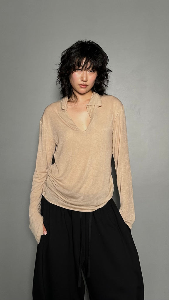 FW25 AMU Unisex. Wool-Tencel Long-sleeve Tee #BEIGE