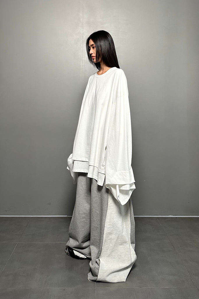 FW24 UNISEX AMU OVERSIZED DOUBLE-LAYERED T-SHIRT #WHITE