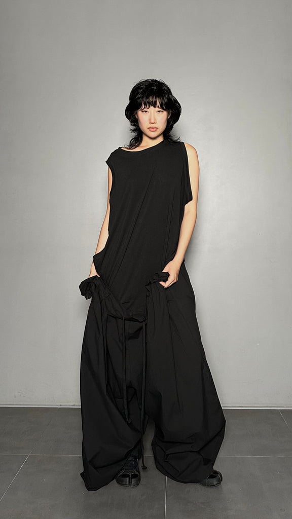 SS25 AMU Unisex. Light & Airy Oversized Trousers #BLACK