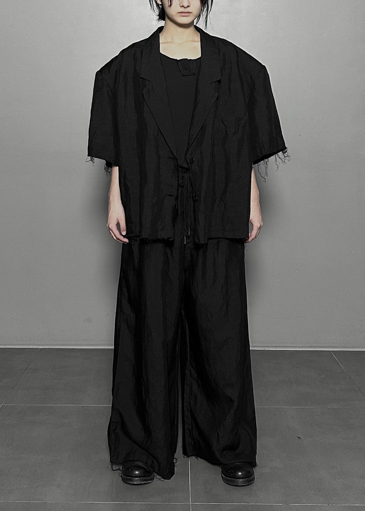 SS25 AMU Unisex Overisized Linen Blazer #BLACK