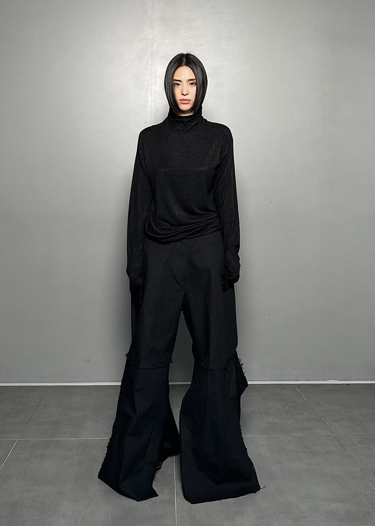 FW24 UNISEX AMU CUT-OUT TROUSERS #BLACK