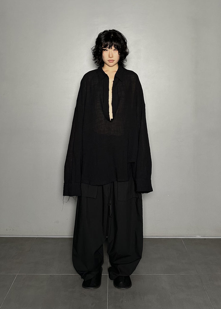 SS25 AMU Unisex. Oversized Low-Neckline Shirt Top #BLACK