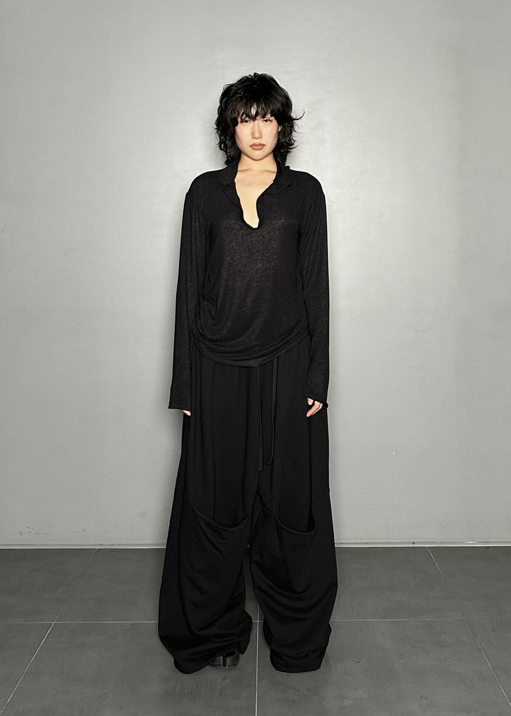 FW25 AMU Unisex. Wool-Tencel Long-sleeve Tee #BLACK