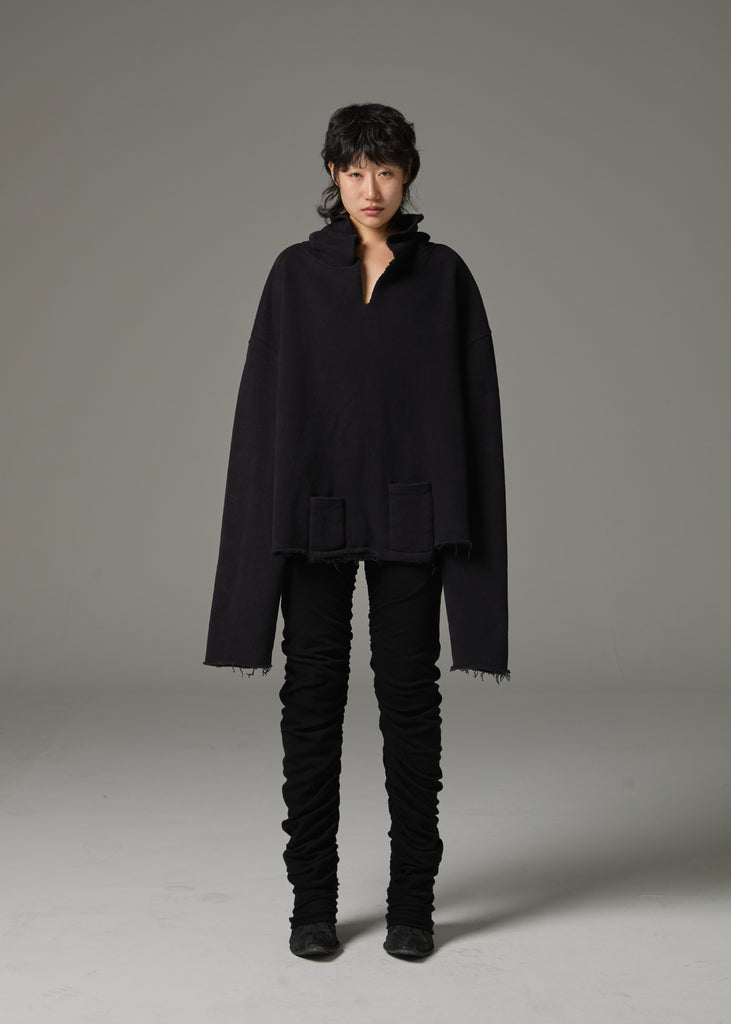 FW25 AMU UNISEX. Cut-Out Washed Oversized Napped Hoodie #BLACK [Pre-Order 20% OFF until 11/17]