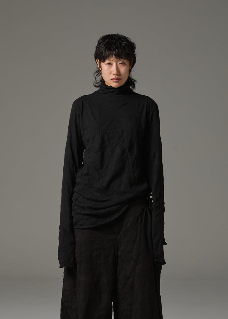 FW25 AMU UNISEX. Wrinkled Long Turtleneck Top #BLACK