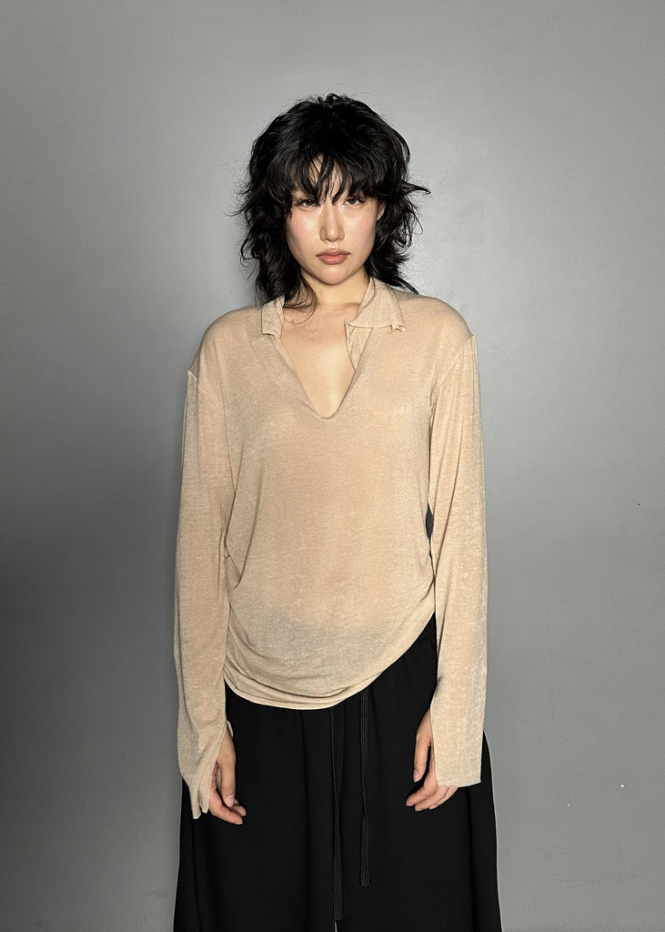 FW25 AMU Unisex. Wool-Tencel Long-sleeve Tee #BEIGE