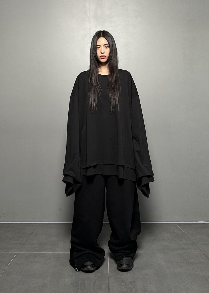 FW24 UNISEX AMU OVERSIZED DOUBLE-LAYERED T-SHIRT #BLACK