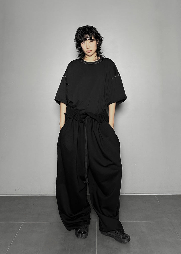 SS25 AMU Unisex. Mega Oversized Cut-Out Sweatpants #BLACK