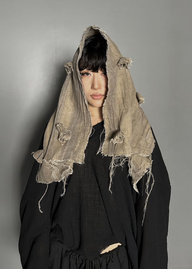 SS25 AMU Unisex. Irregular Crease & Dyed Herringbone Handmade Scarf #BEIGE