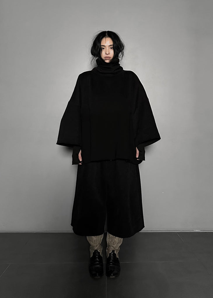 FW24 UNISEX AMU OVERSIZED NAPPED CROPPED WIDE PANTS #BLACK