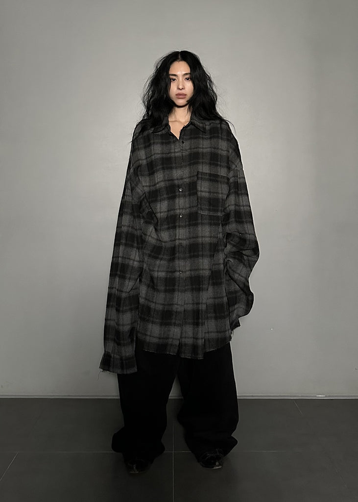 FW24 UNISEX AMU OVERSIZED FLANNEL SHRIT #BLACK