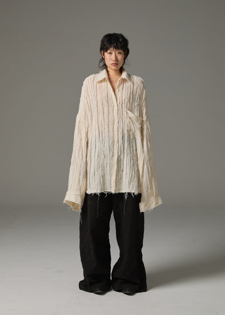 FW25 AMU UNISEX. Hand-Cut Washed Oversized Shirt #WHITE