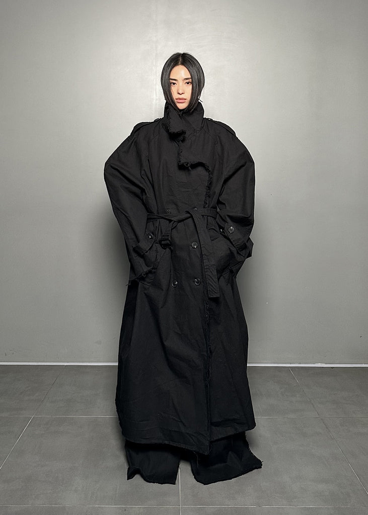 FW24 UNISEX AMU OVERSIZED LONG TRENCH COAT #BLACK