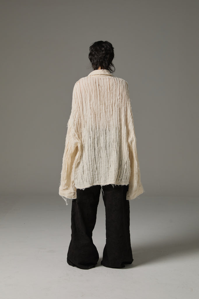 FW25 AMU UNISEX. Hand-Cut Washed Oversized Shirt #BLACK