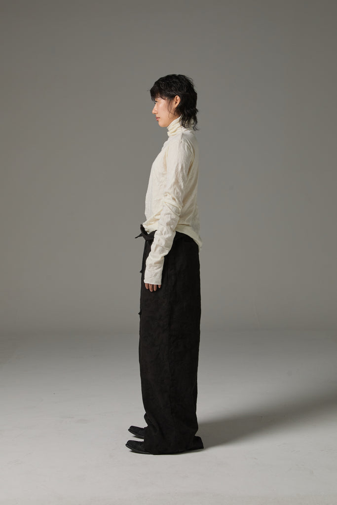 FW25 AMU UNISEX. Wrinkled Long Turtleneck Top #BLACK