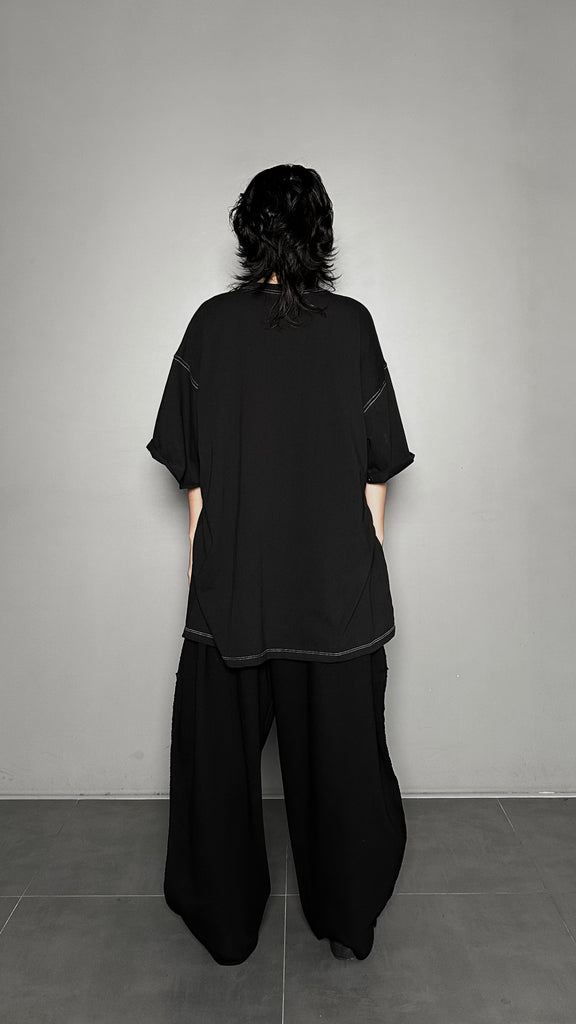 SS25 AMU Unisex. Folded Sleeve Contrast Stitch Tee #WHITE