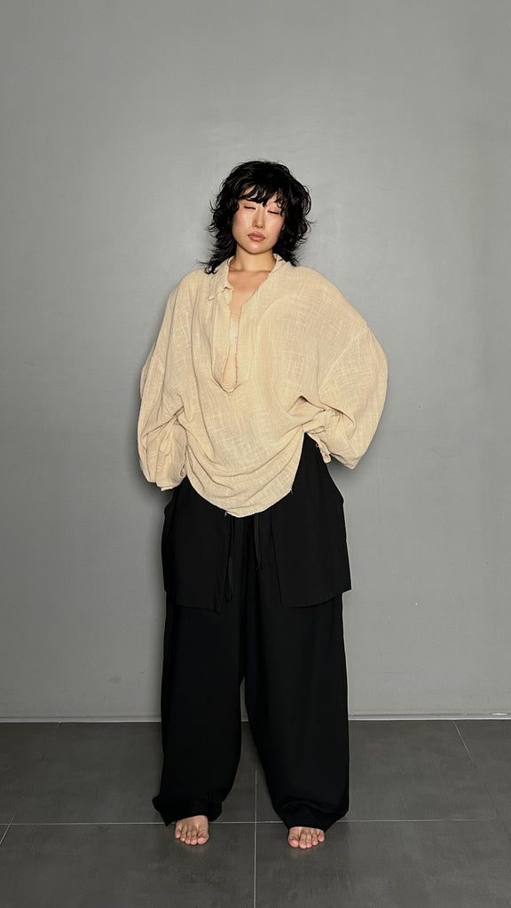 SS25 AMU Unisex. Oversized Low-Neckline Shirt Top #BLACK
