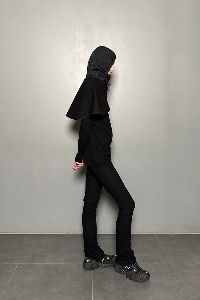 SS25 UNISEX AMU HOODIE CAPE #BLACK