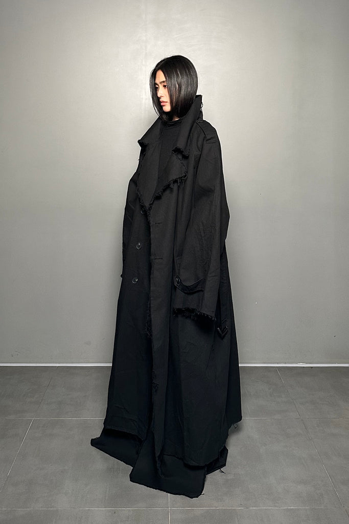 FW24 UNISEX AMU OVERSIZED LONG TRENCH COAT #BLACK