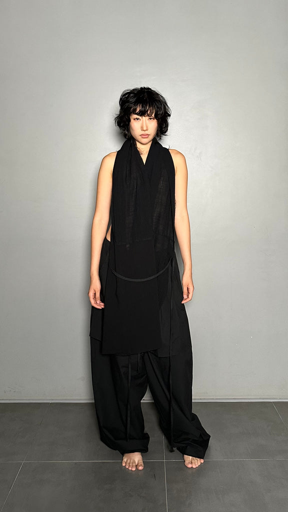 SS25 AMU Unisex. Versatile Scarf-Tie Top #BLACK