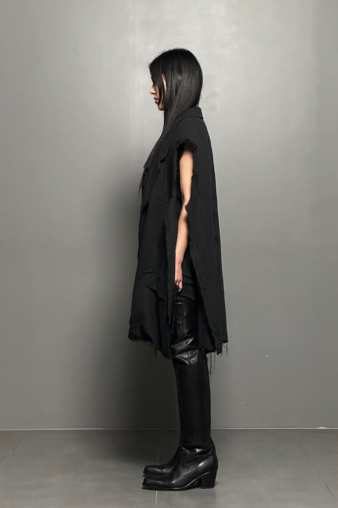 SS24 UNISEX AMU OVERSIZED LINEN VEST JACKET #BLACK