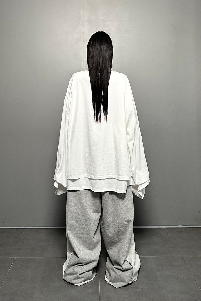 FW24 UNISEX AMU OVERSIZED DOUBLE-LAYERED T-SHIRT #WHITE