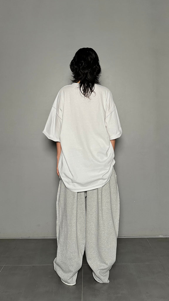 SS25 AMU Unisex. Folded Sleeve Contrast Stitch Tee #WHITE