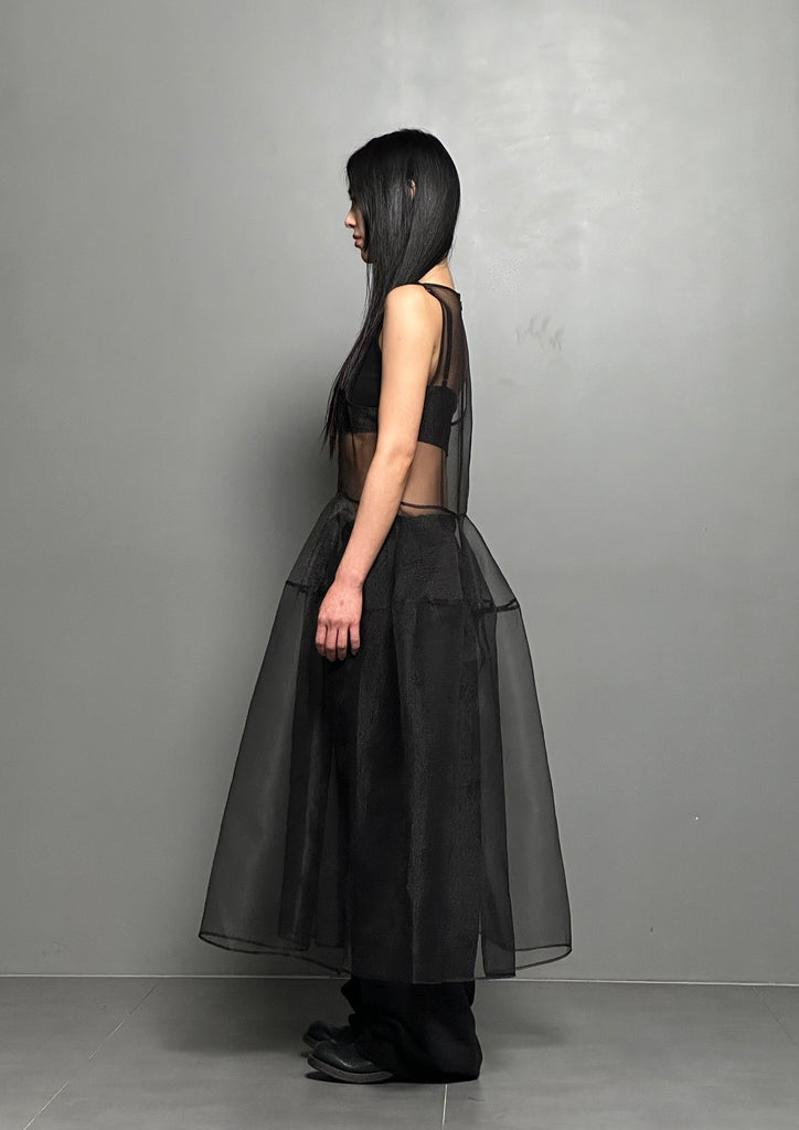 SS24 AMU SEE-THROUGH LONG DRESS #BLACK