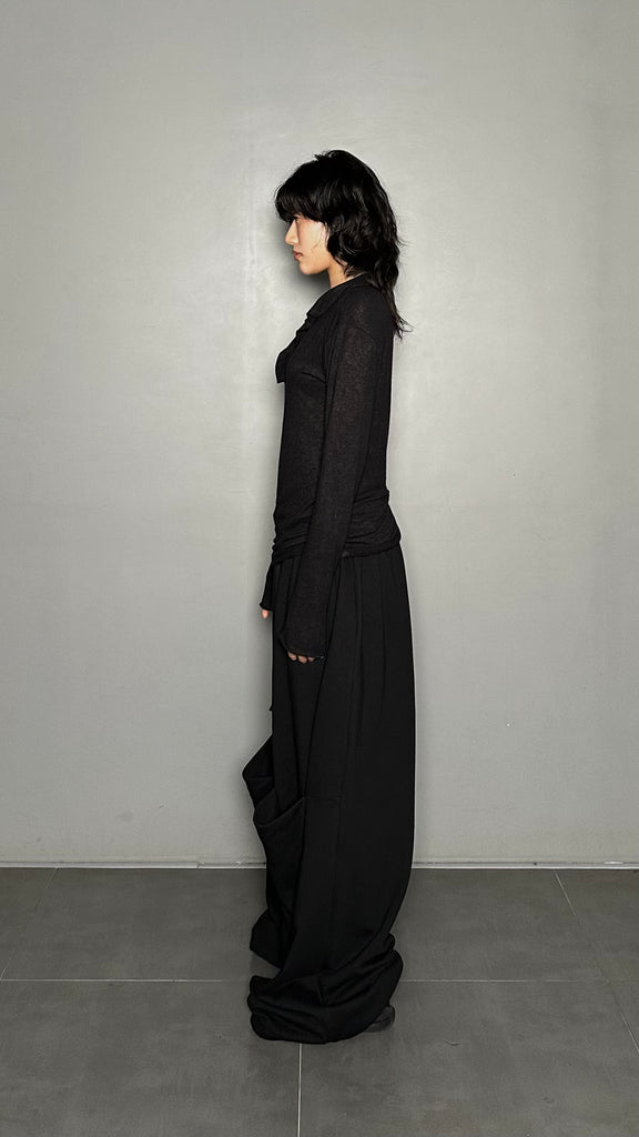 FW25 AMU Unisex. Wool-Tencel Long-sleeve Tee #BLACK
