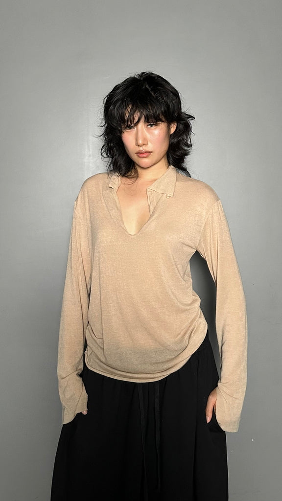 FW25 AMU Unisex. Wool-Tencel Long-sleeve Tee #BEIGE