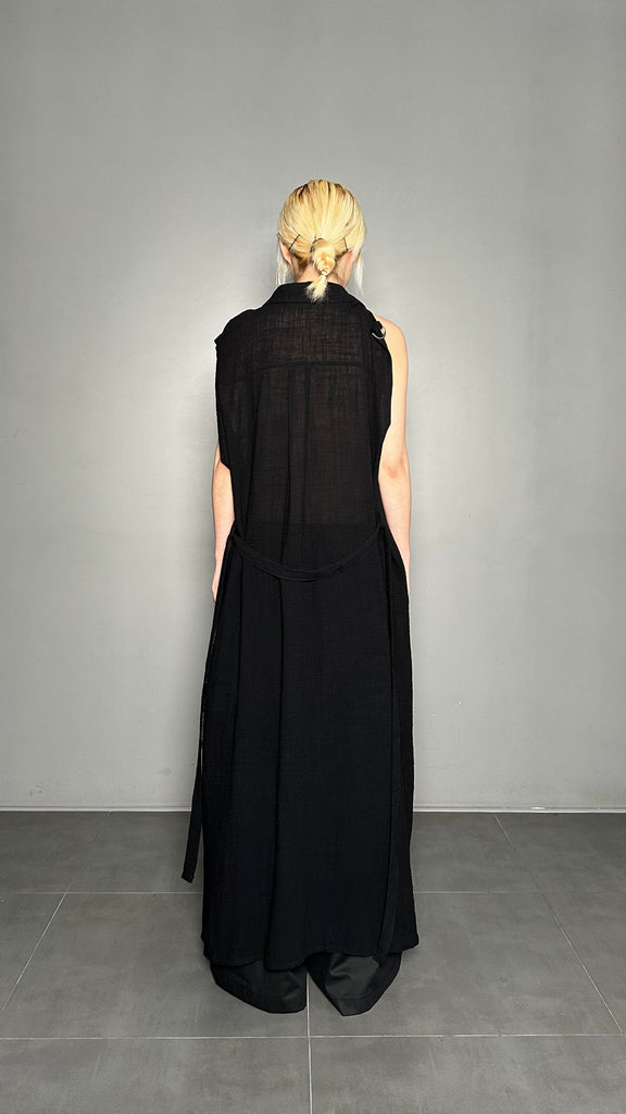 SS25 AMU Unisex Buckle Long Shirt #BLACK