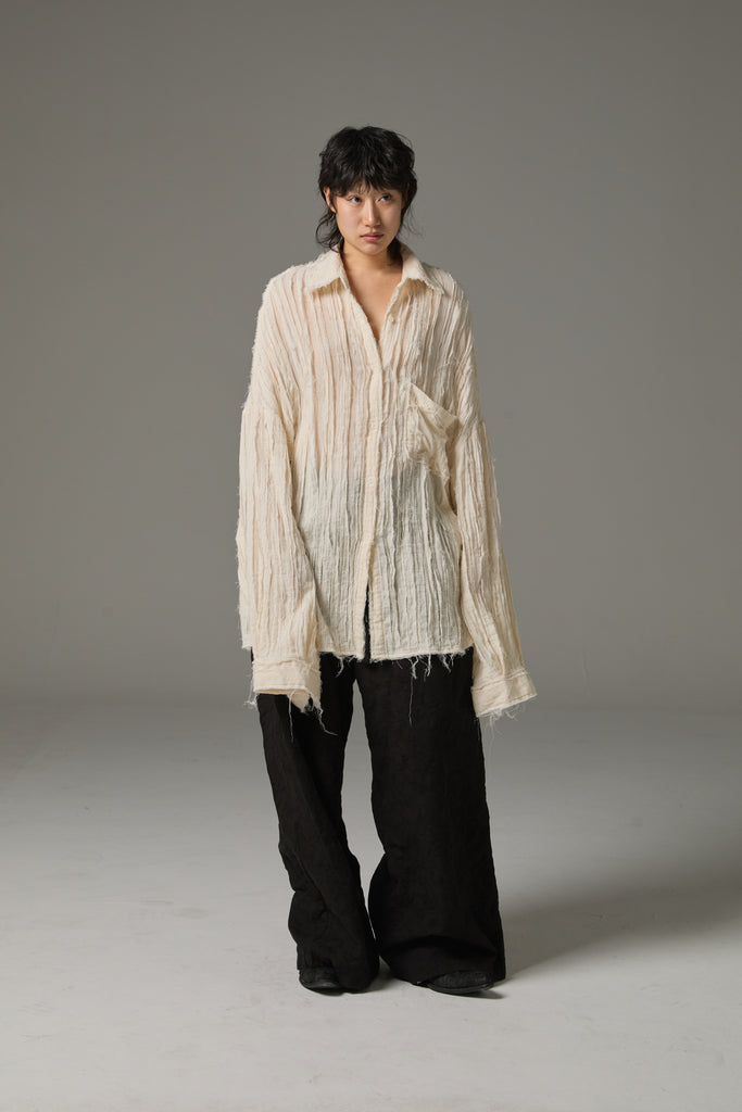 FW25 AMU UNISEX. Hand-Cut Washed Oversized Shirt #WHITE