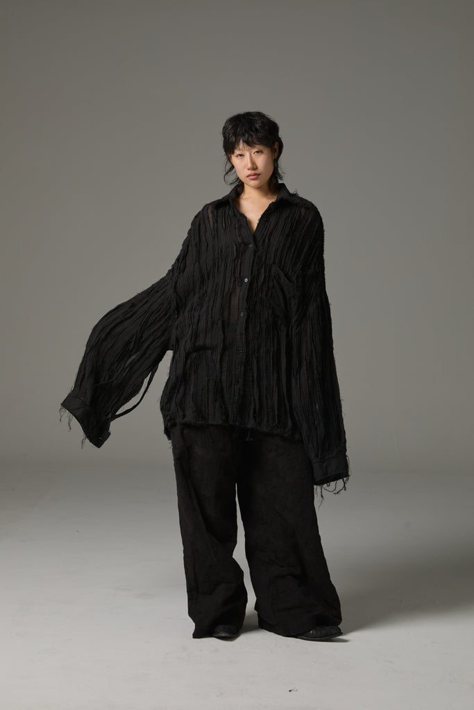 FW25 AMU UNISEX. Hand-Cut Washed Oversized Shirt #WHITE