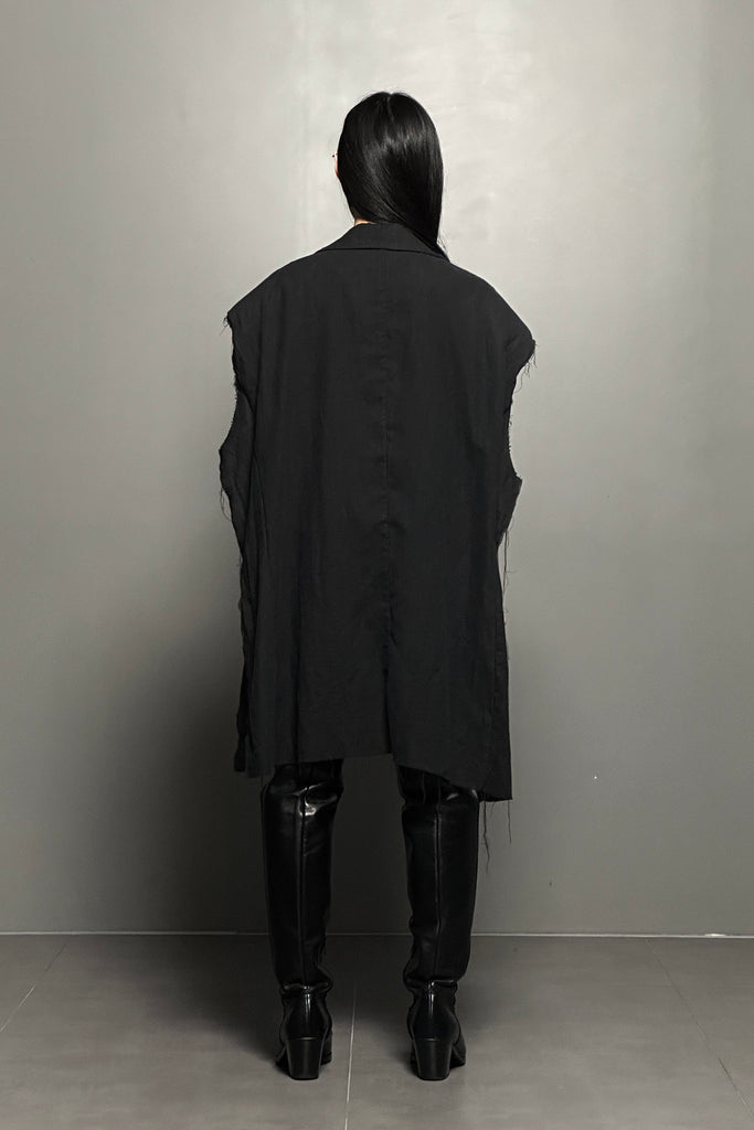 SS24 UNISEX AMU OVERSIZED LINEN VEST JACKET #BLACK