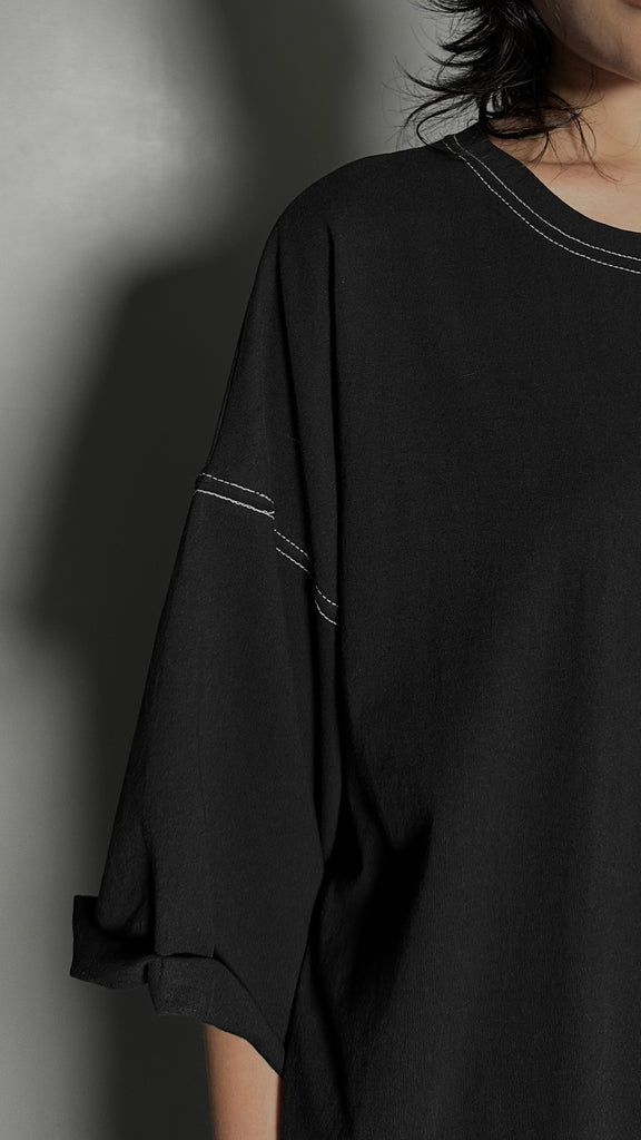 SS25 AMU Unisex. Folded Sleeve Contrast Stitch Tee #WHITE