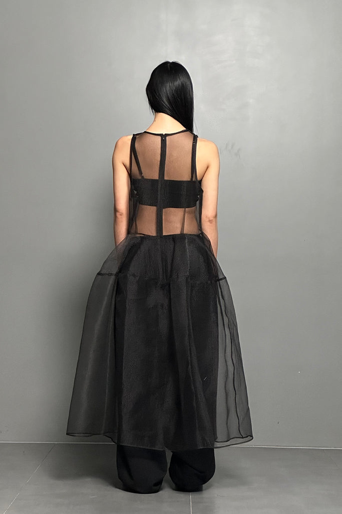 SS24 AMU SEE-THROUGH LONG DRESS #BLACK