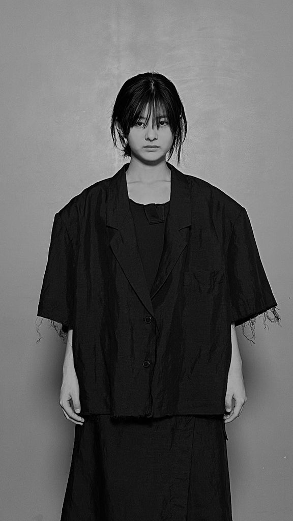 SS25 AMU Unisex Overisized Linen Blazer #BLACK