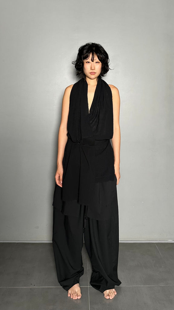 SS25 AMU Unisex. Versatile Scarf-Tie Top #BLACK