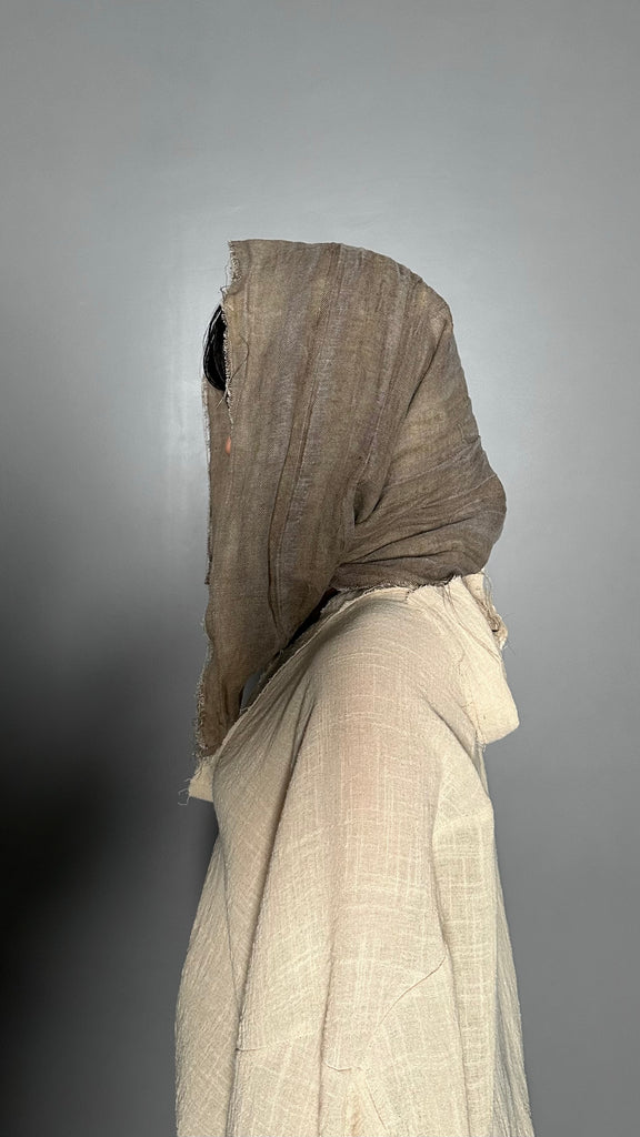 SS25 AMU Unisex. Irregular Crease & Dyed Herringbone Scarf #BEIGE