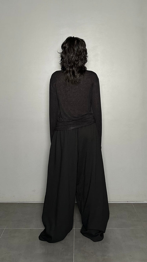 FW25 AMU Unisex. Wool-Tencel Long-sleeve Tee #BLACK