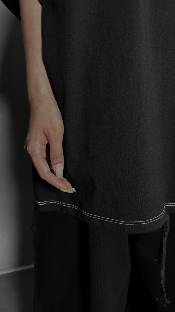SS25 AMU Unisex. Folded Sleeve Contrast Stitch Tee #WHITE