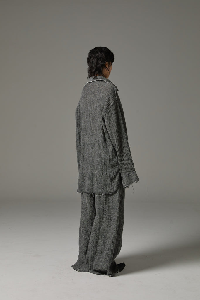 FW25 AMU UNISEX. Washed Oversized Herringbone Wool Shirt #BLACK