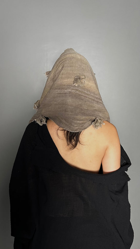 SS25 AMU Unisex. Irregular Crease & Dyed Herringbone Handmade Scarf #BEIGE