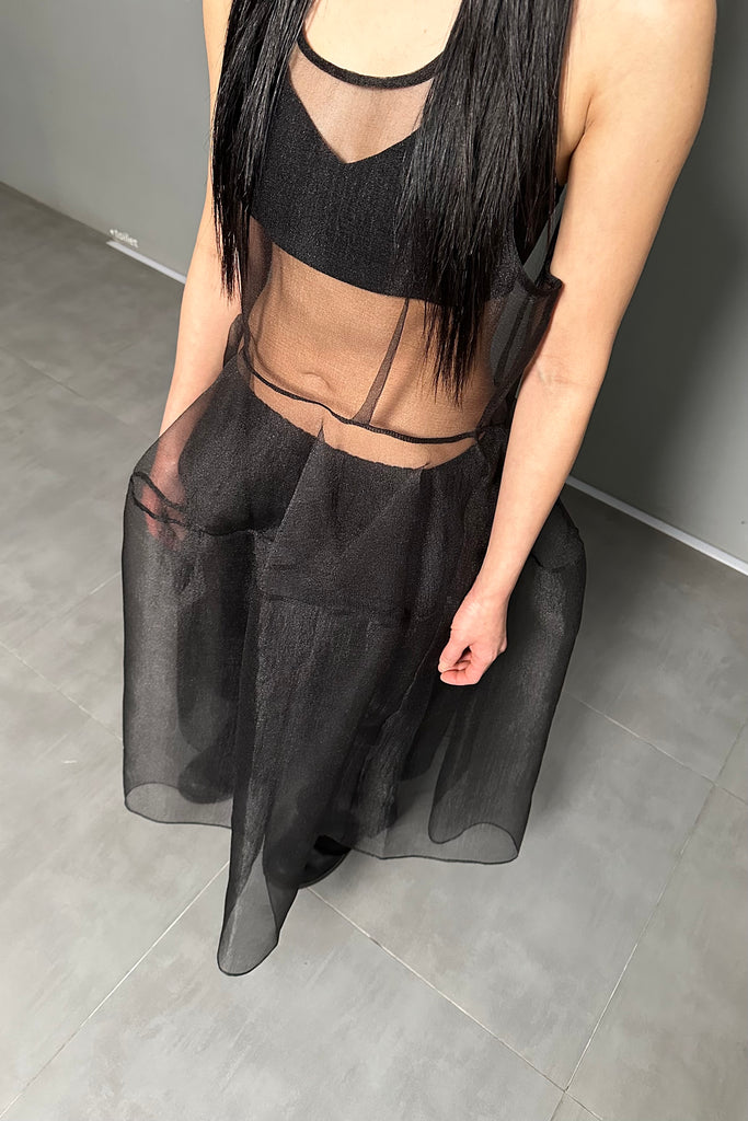 SS24 AMU SEE-THROUGH LONG DRESS #BLACK