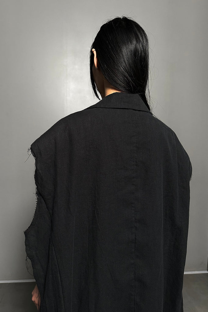 SS24 UNISEX AMU OVERSIZED LINEN VEST JACKET #BLACK