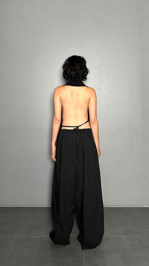 SS25 AMU Unisex. Versatile Scarf-Tie Top #BLACK