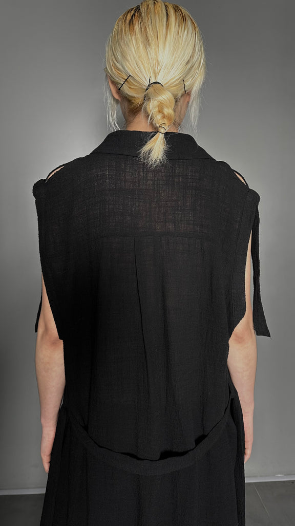 SS25 AMU Unisex Buckle Long Shirt #BLACK