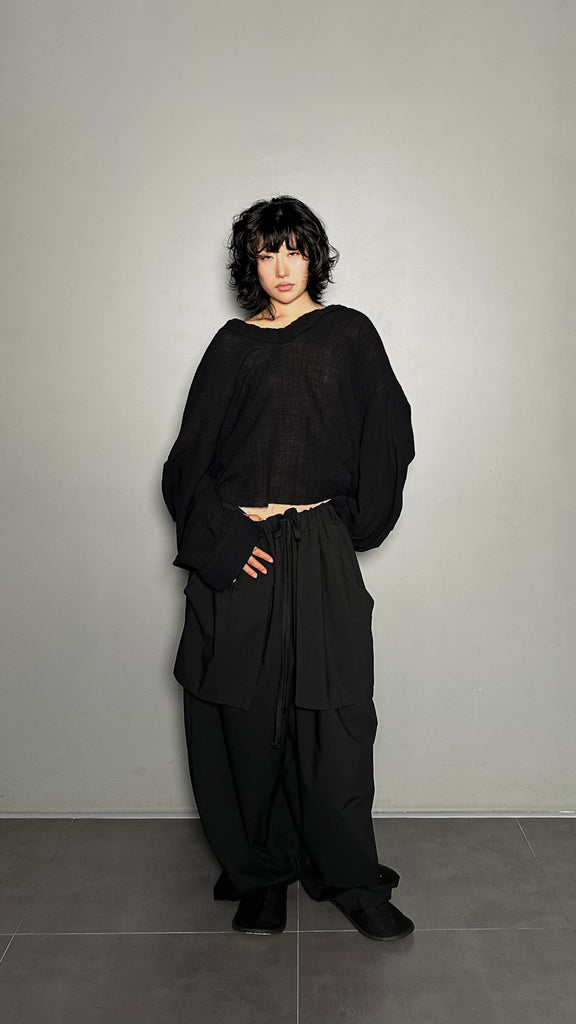SS25 AMU Unisex. Oversized Low-Neckline Shirt Top #BEIGE