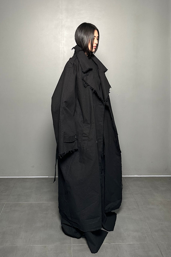 FW24 UNISEX AMU OVERSIZED LONG TRENCH COAT #BLACK